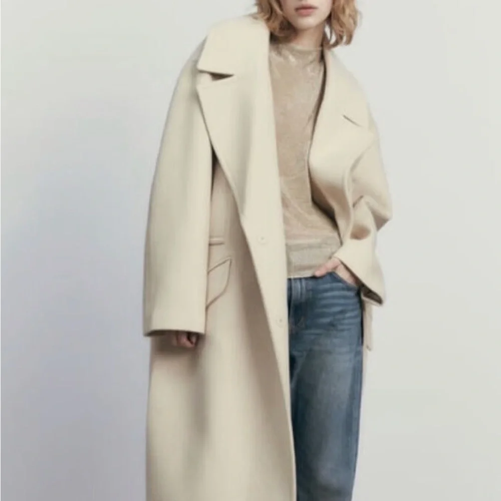 NWT ZARA Oversized Vanilla/Cream Coat with Pockets Size L, M, S - Picture 3 of 14